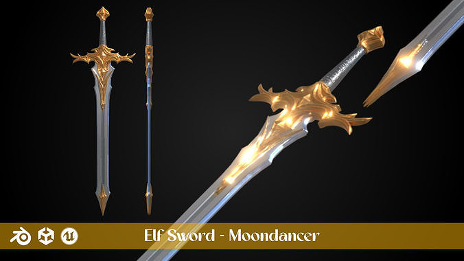 Stylized Elf Sword - Moondancer - Game Ready 3D model