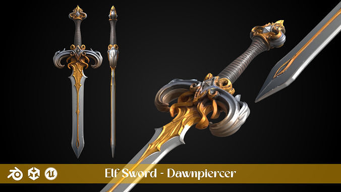 Stylized Elf Sword - Dawnpiercer - Game Ready 3D model