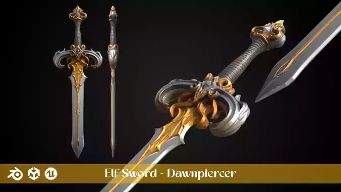 Stylized Elf Sword - Dawnpiercer - Game Ready