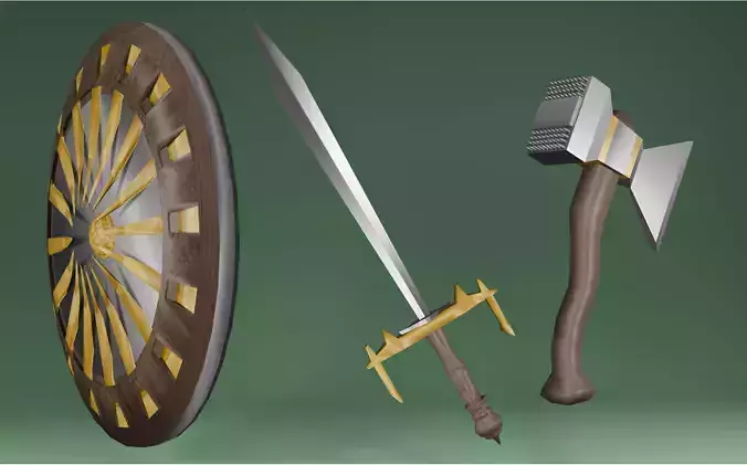 medieval set STYLIZED MEDIEVAL WEAPON PACK SWORD SHIELD AXE 