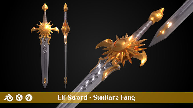 Stylized Elf Sword - Sunflare Fang - Game Ready 3D model