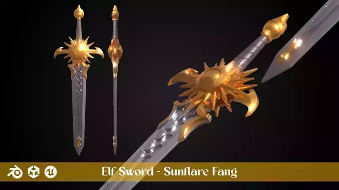 Stylized Elf Sword - Sunflare Fang - Game Ready