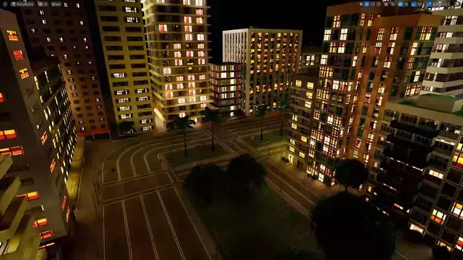 City Downtown Skyscraper Street - Night - Unreal - Lot 03