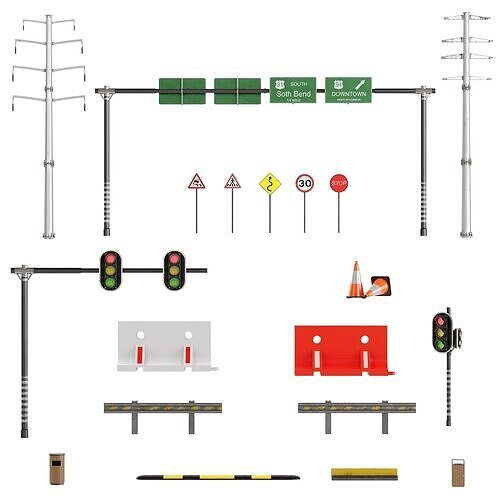 City Roads Props Set 1 Low-poly 3D model