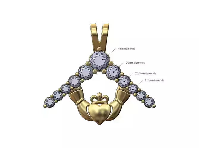 Diamond V Claddagh heart crown pendant 