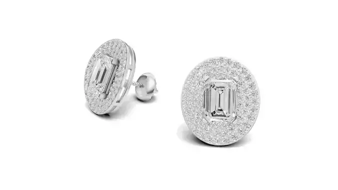 Emerald Cut Diamond Stud Earrings For Women
