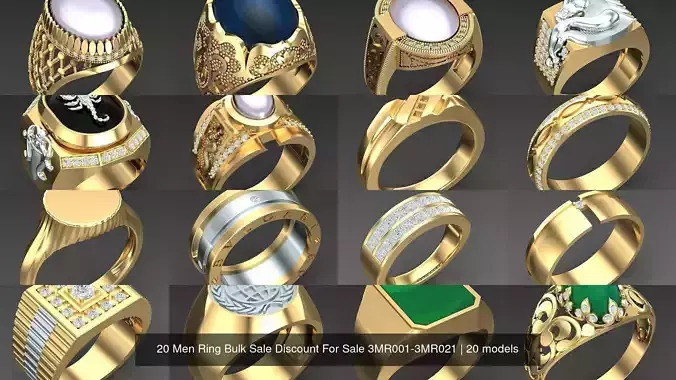 20 Men Ring Bulk Sale Discount For Sale 3MR001-3MR020 3D Model Collection