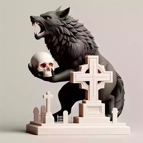 818 Ivory Werewolf Howling with Skull  3D Model  beast