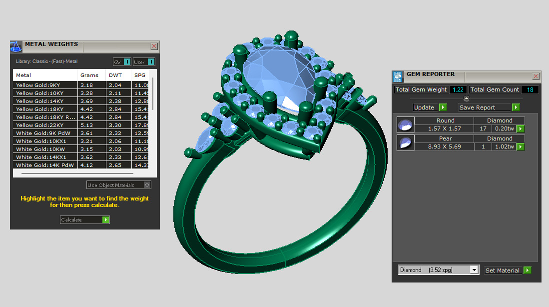Pear shape halo ring with 3 stones on eachside of the band 3D print model_5