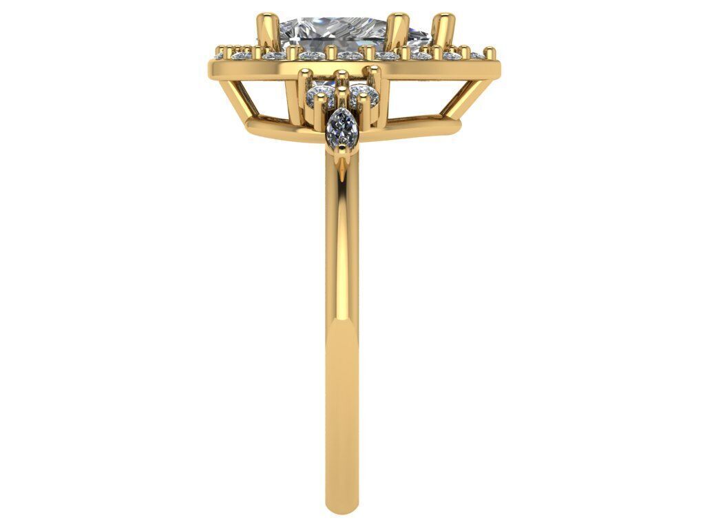 Pear shape halo ring with 3 stones on eachside of the band 3D print model_3