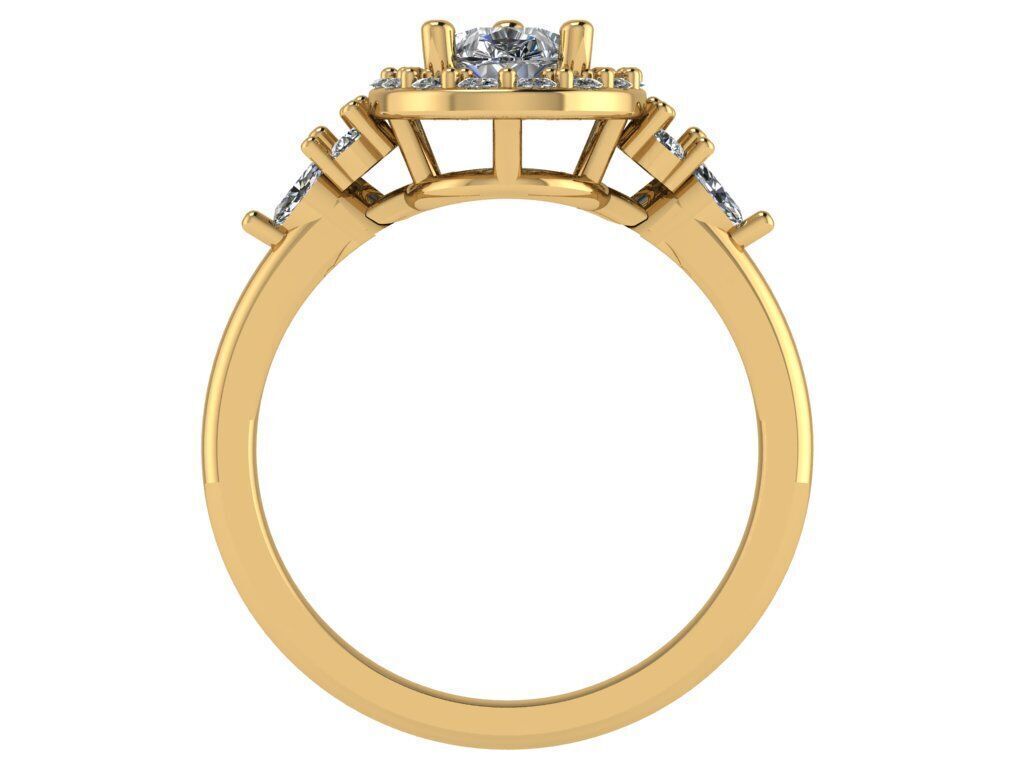 Pear shape halo ring with 3 stones on eachside of the band 3D print model_1