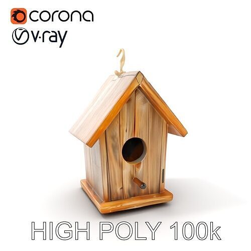 Wooden Birdhouse Model Pack with Realistic PBR Textures Low-poly 3D model