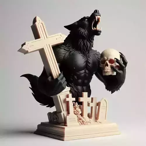 819  Ivory Werewolf Howling with Skull  3D Model  beast 3D print model