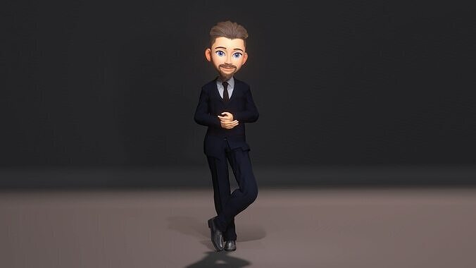 Cartoon business man Low-poly 3D model