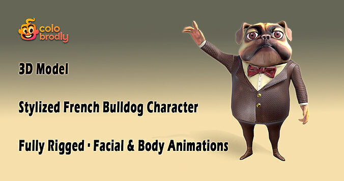 3D  Character - Humanoid French Buldog Low-poly 3D model