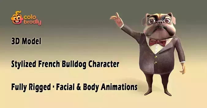 3D  Character - Humanoid French Buldog Low-poly 3D model