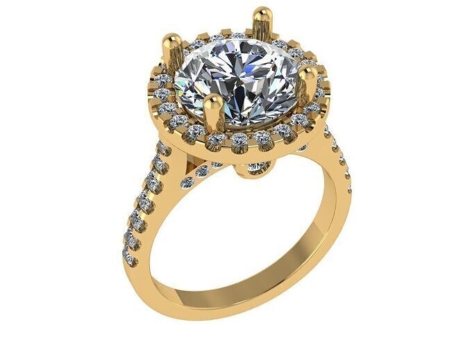 Round halo ring with diamonds along the shank 3D print model