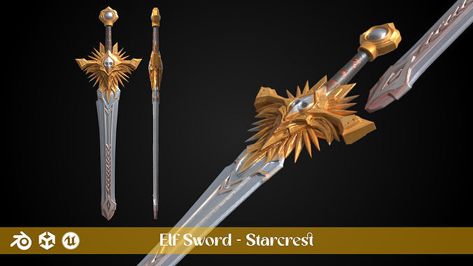 Stylized Elf Sword - Starcrest - Game Ready 3D model