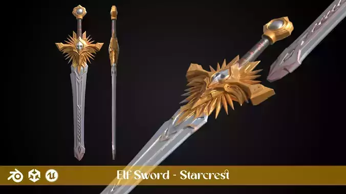 Stylized Elf Sword - Starcrest - Game Ready