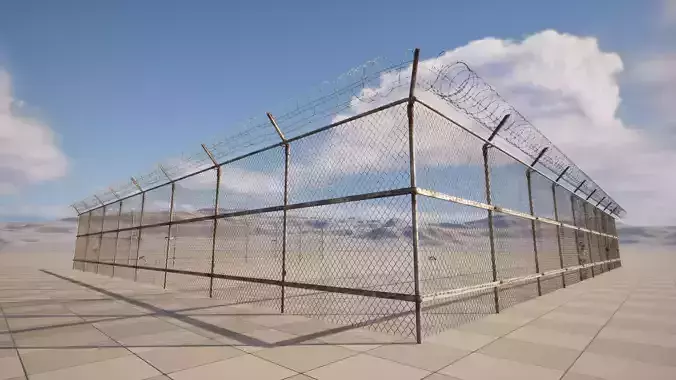 Modular Mesh Fence with Barbed Wire