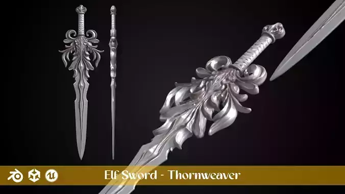 Stylized Elf Sword - Thornweaver - Game Ready