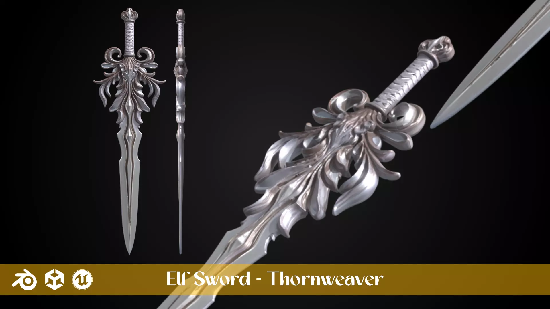 Stylized Elf Sword - Thornweaver - Game Ready 3D model_0