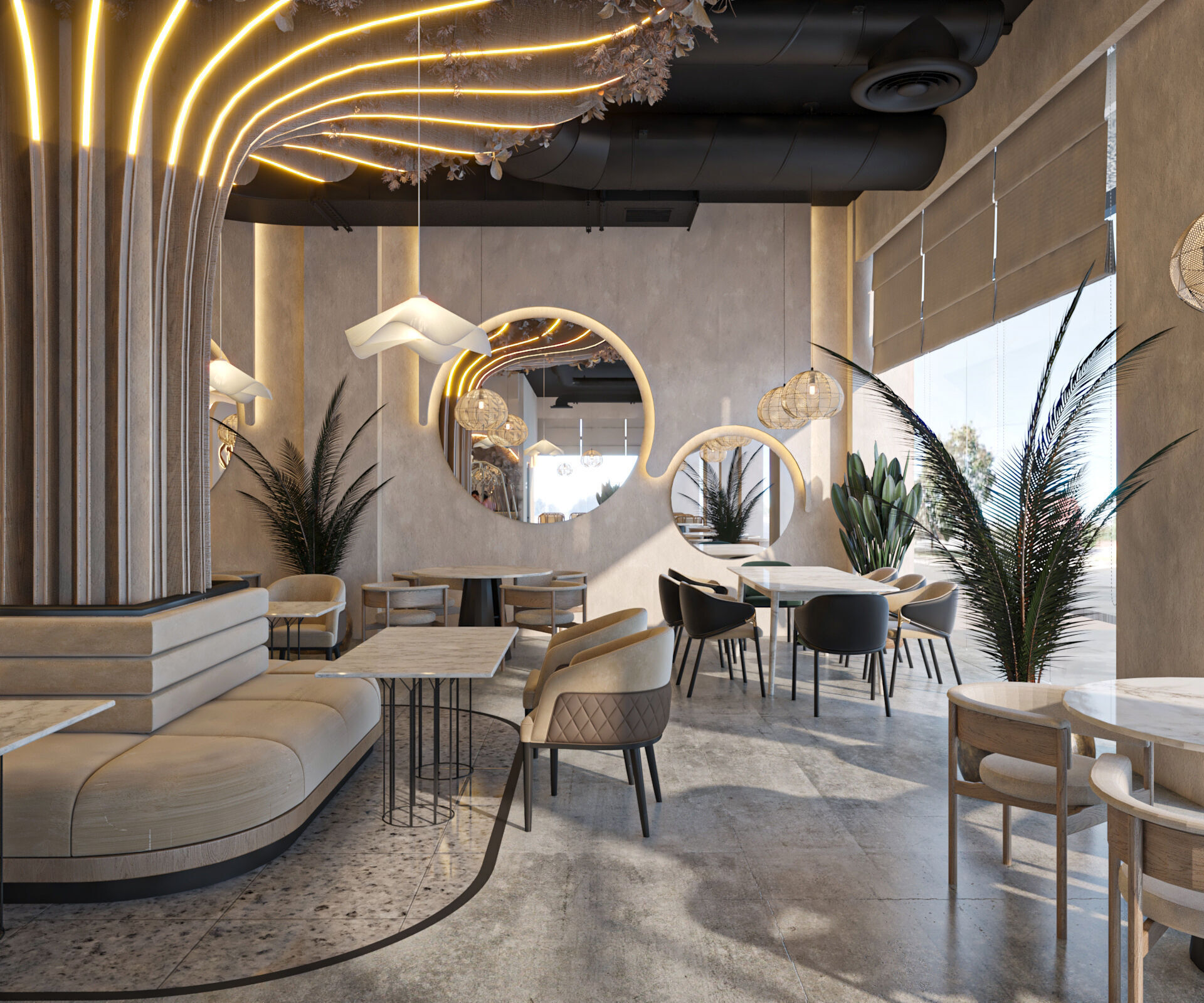 High quality modern coffee shop 3D scene with two meeting rooms 3D model_5