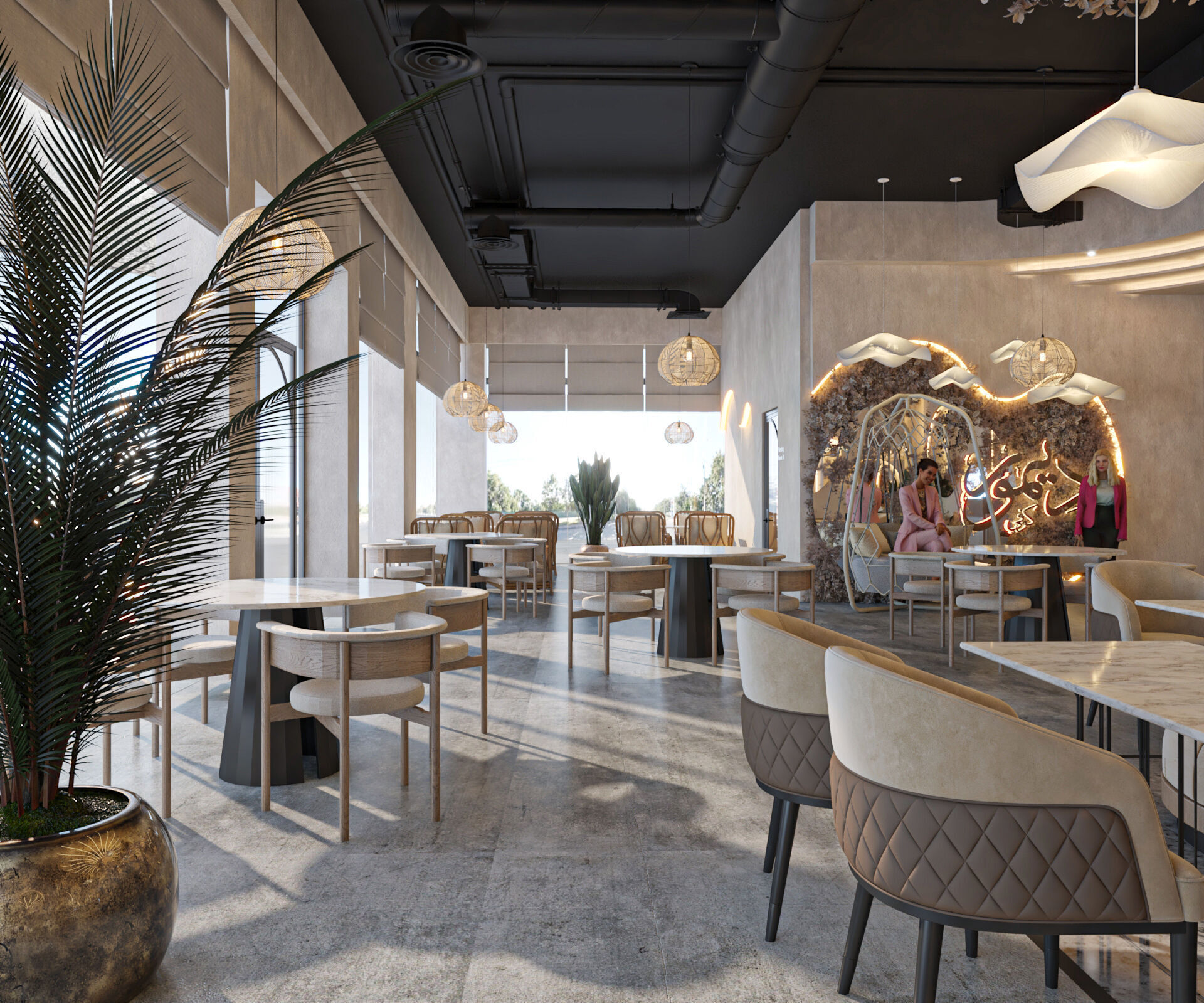 High quality modern coffee shop 3D scene with two meeting rooms 3D model_12