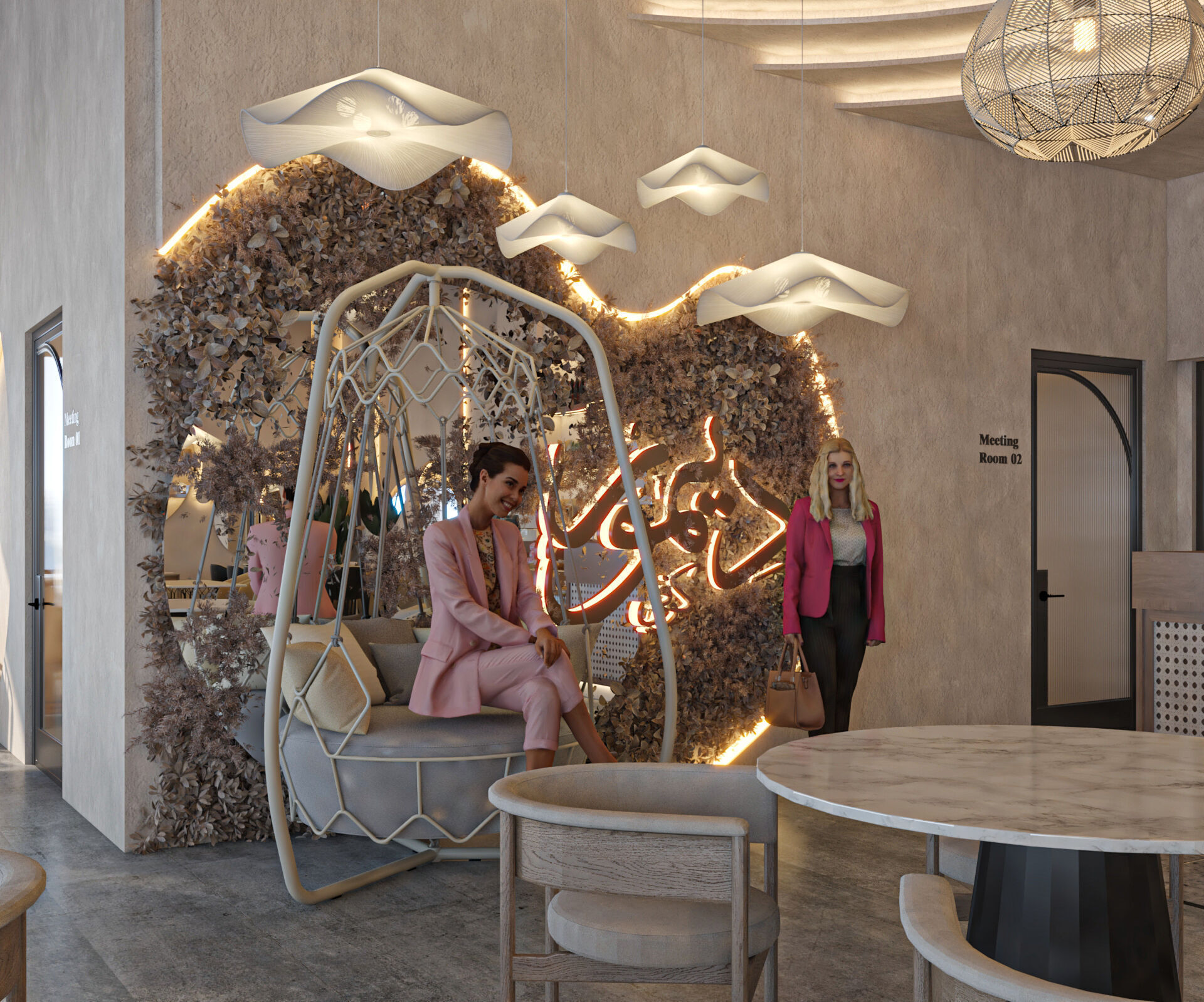 High quality modern coffee shop 3D scene with two meeting rooms 3D model_8