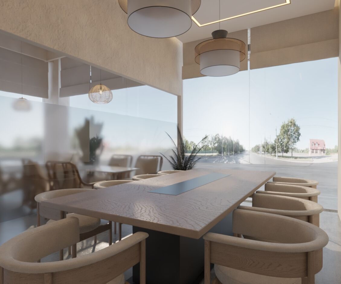 High quality modern coffee shop 3D scene with two meeting rooms 3D model_2