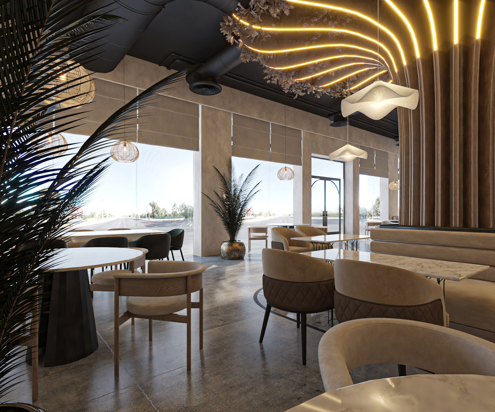 High quality modern coffee shop 3D scene with two meeting rooms 3D model_7