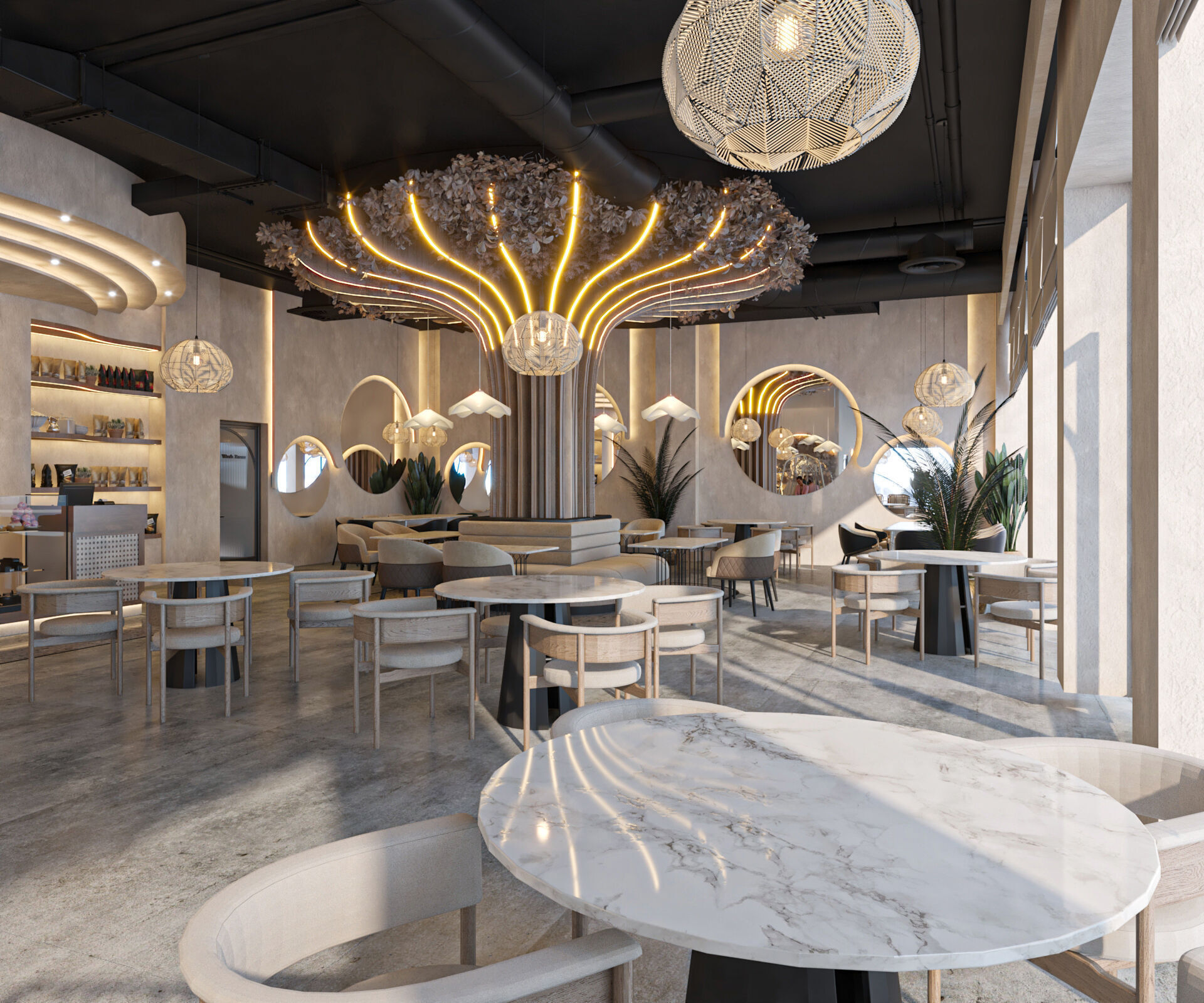 High quality modern coffee shop 3D scene with two meeting rooms 3D model_11