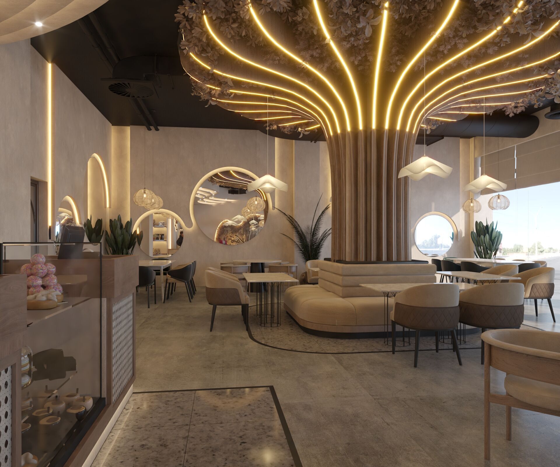 High quality modern coffee shop 3D scene with two meeting rooms 3D model_6