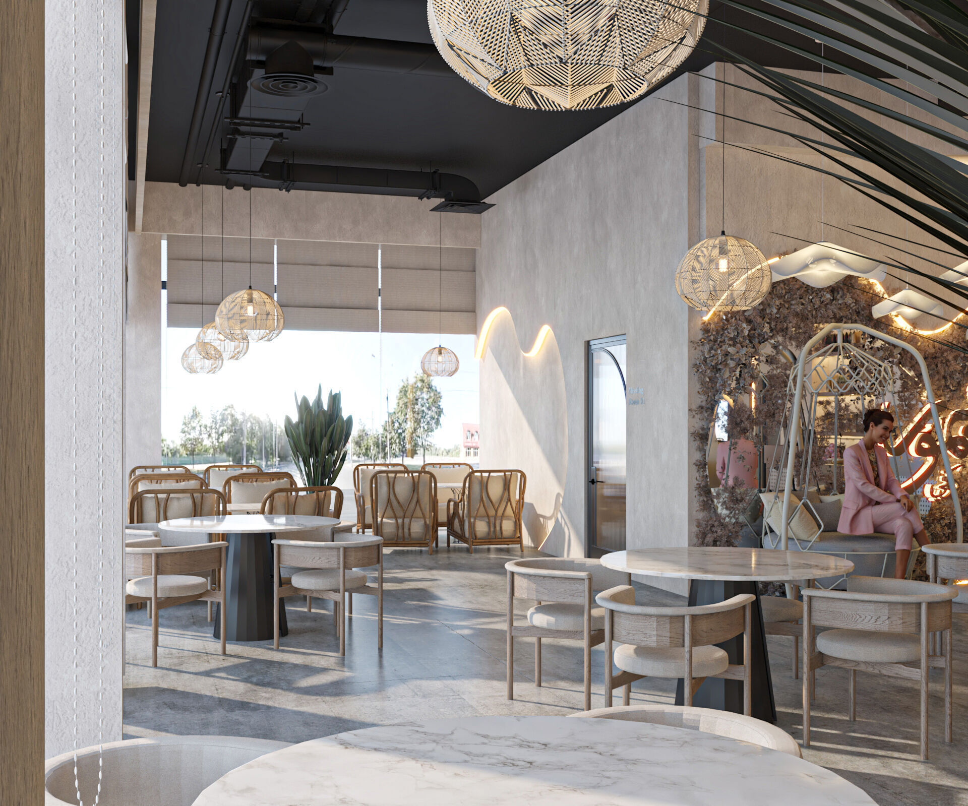 High quality modern coffee shop 3D scene with two meeting rooms 3D model_13