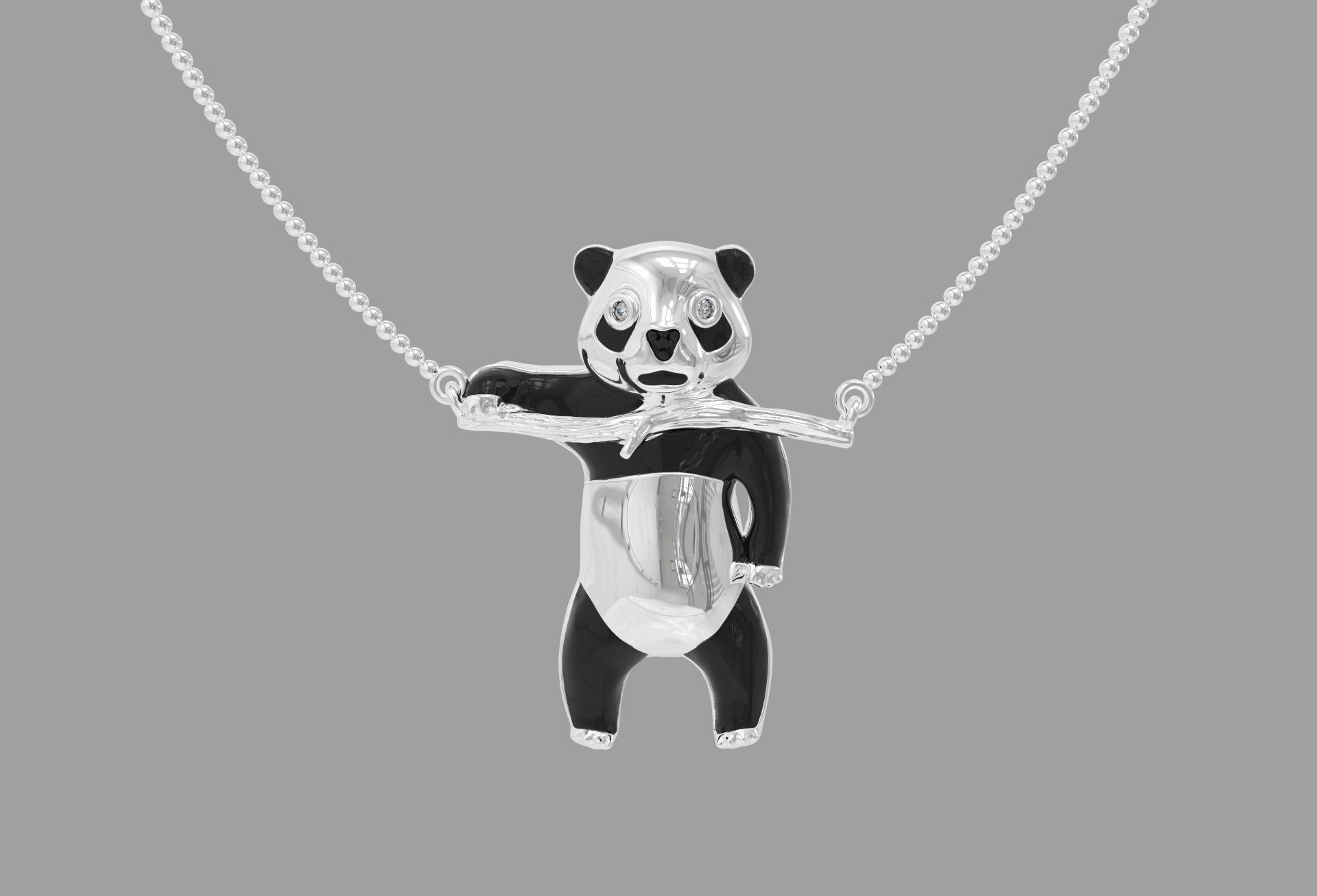 Jewelry set  panda bear with enamel and gems 3D print model_12