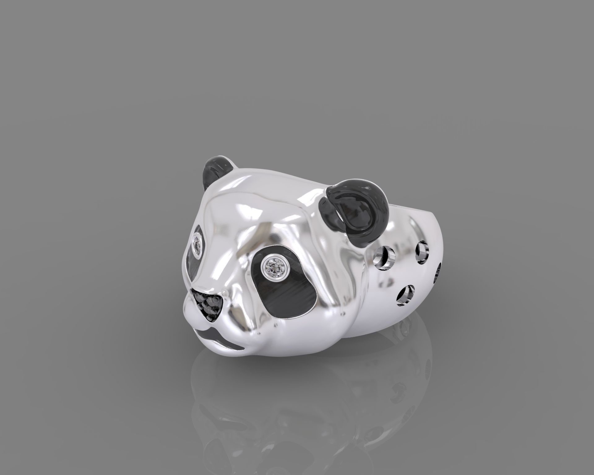 Jewelry set  panda bear with enamel and gems 3D print model_5