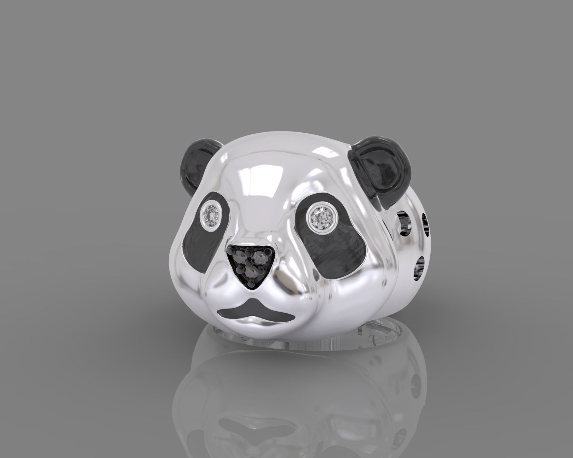 Jewelry set  panda bear with enamel and gems 3D print model_4