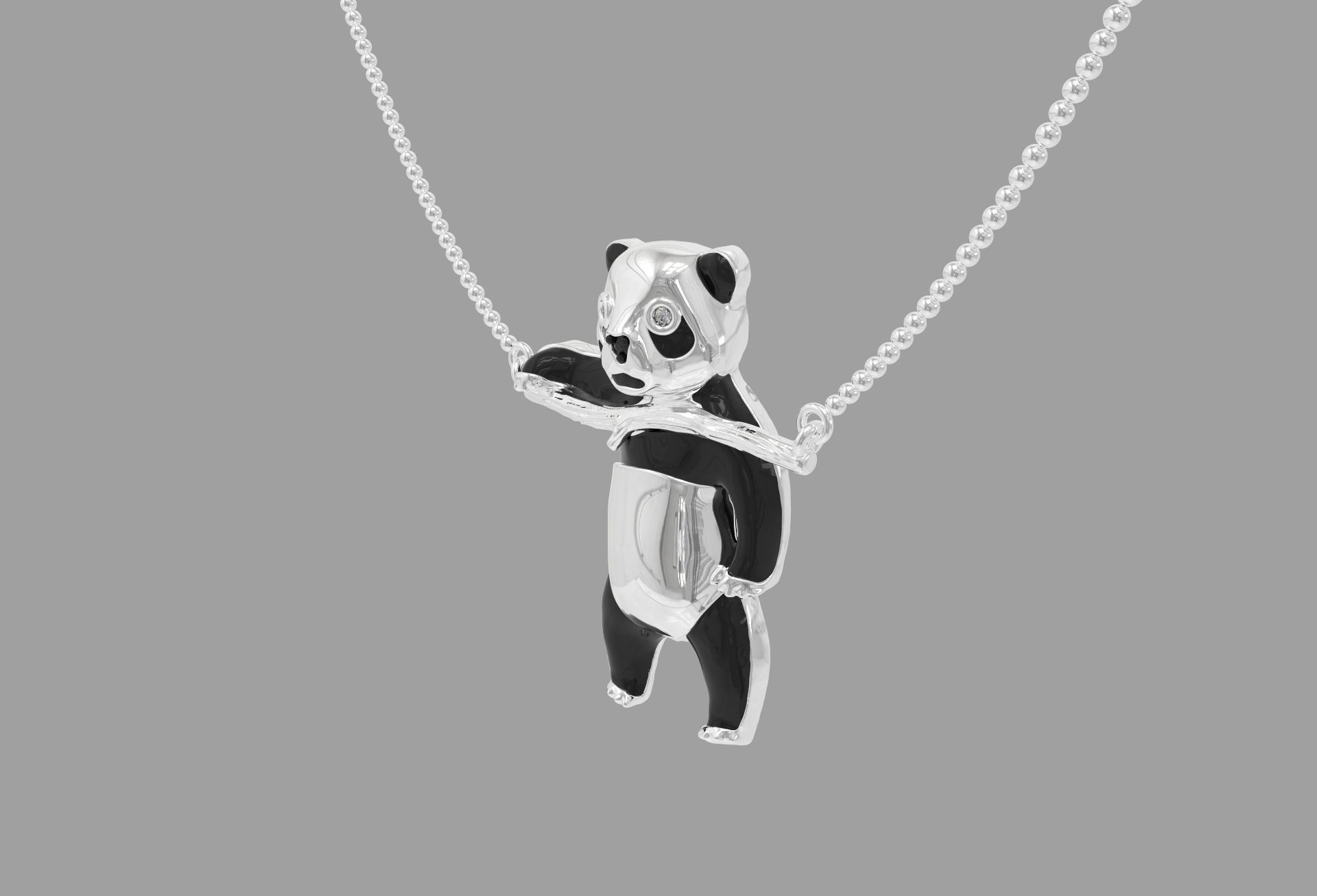Jewelry set  panda bear with enamel and gems 3D print model_10