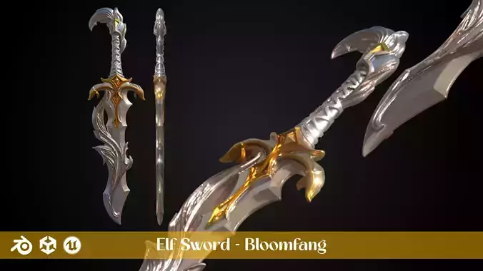 Stylized Elf Sword - Bloomfang - Game Ready