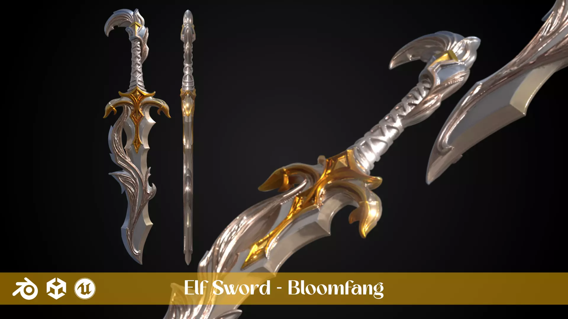 Stylized Elf Sword - Bloomfang - Game Ready 3D model_0