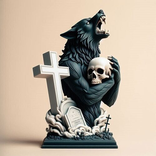 822 Ivory Werewolf Howling with Skull  3D Model  beast 3D print model
