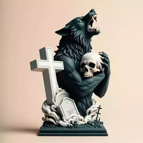 822 Ivory Werewolf Howling with Skull  3D Model  beast