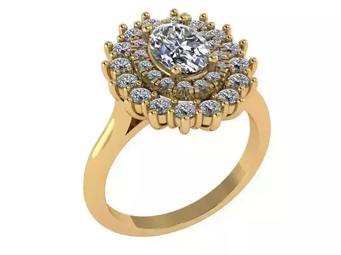Oval shape ring with double halo 3D print model