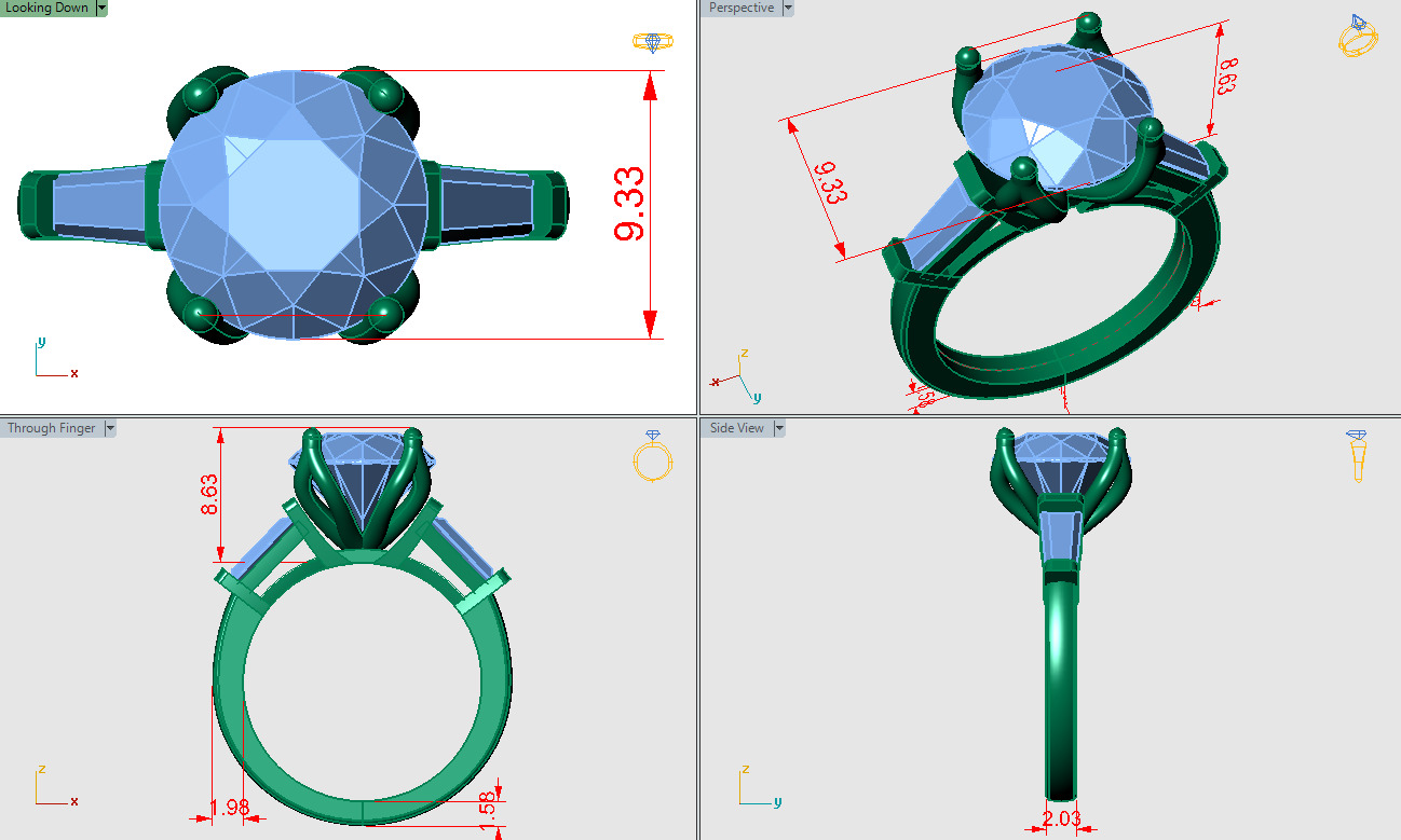 Round shape ring with baguette radiant stones on sides 3D print model_4