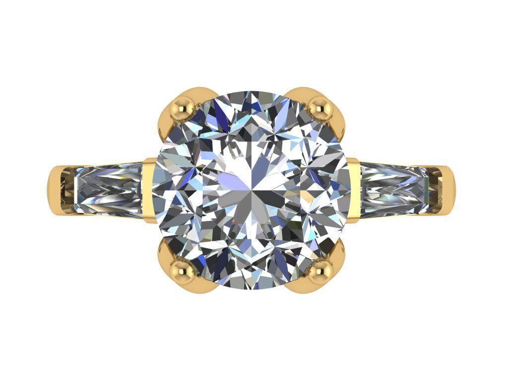 Round shape ring with baguette radiant stones on sides 3D print model_2