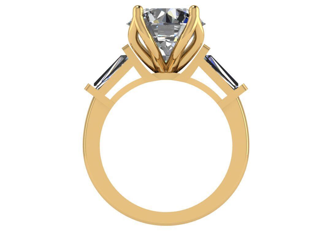 Round shape ring with baguette radiant stones on sides 3D print model_1