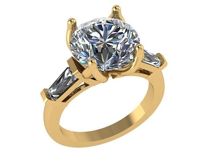 Round shape ring with baguette radiant stones on sides 3D print model