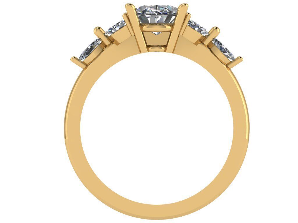 Oval shape prong ring with three marquise shaped stones on sides 3D print model_1