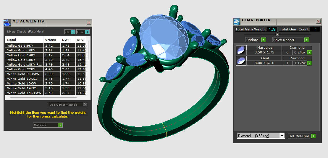 Oval shape prong ring with three marquise shaped stones on sides 3D print model_5