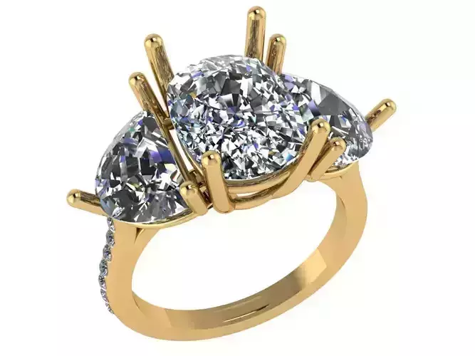 Cusion shape ring and half moon diamonds and pave setting along 